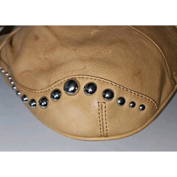 B. Makowsky Studded Tan Leather Crossbody 9x10 - Picture 7 of 11